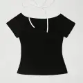 Siyah Gothic Skeleton Yaka Ek Askılı Kısa Kollu Full Body Crop