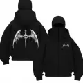 Siyah Death Wings Baskılı Kar Maskeli Unisex Sweatshirt Hırka