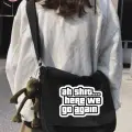 Siyah GTA Ah Shit Here We Go Again Baskılı Unisex Askılı Postacı Çanta