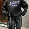 Siyah Hope World Kalın Oversize Sweatshirt Nakışlı