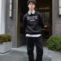 Siyah Hope World Kalın Oversize Sweatshirt Nakışlı