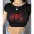 SİYAH KIRMIZI PARILTILI TAŞLI ÖRÜMCEK ADAM SPİDERMAN CROP