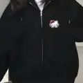 Siyah Mini Kitty Cat Unisex Kapüşonlu Fermuarlı Hırka