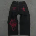 Siyah Skeleton Heaven Can Wait Streetwear Jean Pantolon