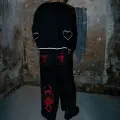 Siyah Skeleton Heaven Can Wait Streetwear Jean Pantolon