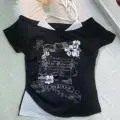 Siyah Nuit Magique Madonna Yaka Ek Askılı Kısa Kollu Full Body Crop