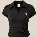 Siyah Polo Yaka Fitilli Likralı Bluz