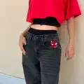 Siyah Spider Man Nakışlı Y2K Unisex Baggy Pantolon