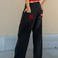 Siyah Spider Man Nakışlı Y2K Unisex Baggy Pantolon