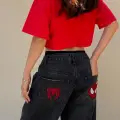 Siyah Spider Man Nakışlı Y2K Unisex Baggy Pantolon