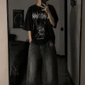 Siyah Spider Man Nakışlı Y2K Unisex Baggy Pantolon