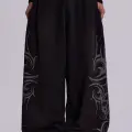 Siyah Tribal Detay Baggy Eşofman Altı
