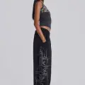 Siyah Tribal Detay Baggy Eşofman Altı