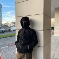 Siyah Unisex Kar Maskeli Samuray Kapüşonlu Oversize Hırka