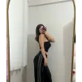 Siyah Yıkamalı Şeritli Bol Paça Kot Pantolon