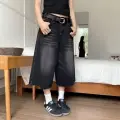 SİYAH YIKAMALI UNİSEX BAGGY OVERSİZE KALIP KOT PANTOLON ŞORT