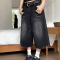 SİYAH YIKAMALI UNİSEX BAGGY OVERSİZE KALIP KOT PANTOLON ŞORT