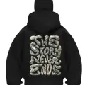 Story Never Baskılı Siyah Samuray Kar Maske Sweatshirt Hırka