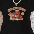 Strawberry Baskılı Siyah Crop Bluz