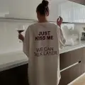 Unisex Just Kiss Me Tshirt Beyaz