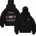 Unisex Oversize Siyah Freedom Araba Baskılı Maskeli Hoodie