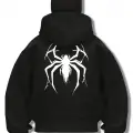 Unisex Oversize Siyah Spider Baskılı Maskeli Hoodie