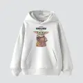 V2 The Mandalorian Yoda Baskılı Oversize Unisex Premium Beyaz Hoodie