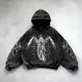 Yıkamalı Skeptical Angel Gothic Kapüşonlu Sweatshirt