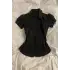 Siyah Vintage Mini Puff Sleeve Goth Y2K Kısa Kollu Gömlek