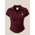 Bordo Polo Yaka Fitilli Likralı Bluz