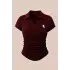 Bordo Simli Polo Yaka Büzgülü Bluz