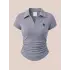 Gri Polo Yaka Fitilli Likralı Bluz