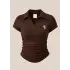 Kahverengi Polo Yaka Fitilli Likralı Bluz