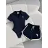 Lacivert Fit Polo Yaka Bodysuit Şort Takım