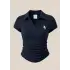 Lacivert Polo Yaka Fitilli Likralı Bluz