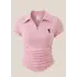 Pembe Polo Yaka Fitilli Likralı Bluz
