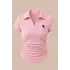 Pembe Simli Polo Yaka Büzgülü Bluz