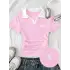 Pembe Solo Polo Yaka Beyaz Yakalı Bluz