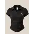 Siyah Polo Yaka Fitilli Likralı Bluz