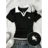 Siyah Solo Polo Yaka Beyaz Yakalı Bluz