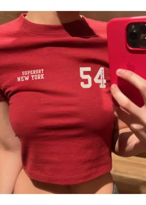 54 Baskılı Kırmızı Crop Bluz