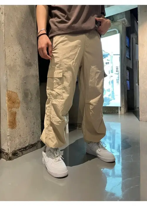 Kargo Cepli Paraşüt Bej Pantolon