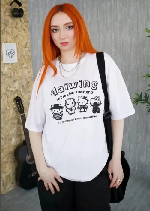 Beyaz Renk Unisex Daiwing Hello Kitty Desenli Tişört