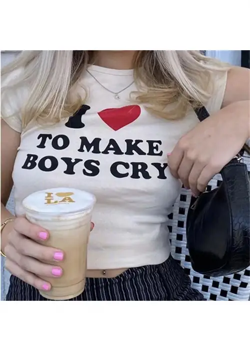 I Love To Make Boys Cry Baskılı Beyaz Crop