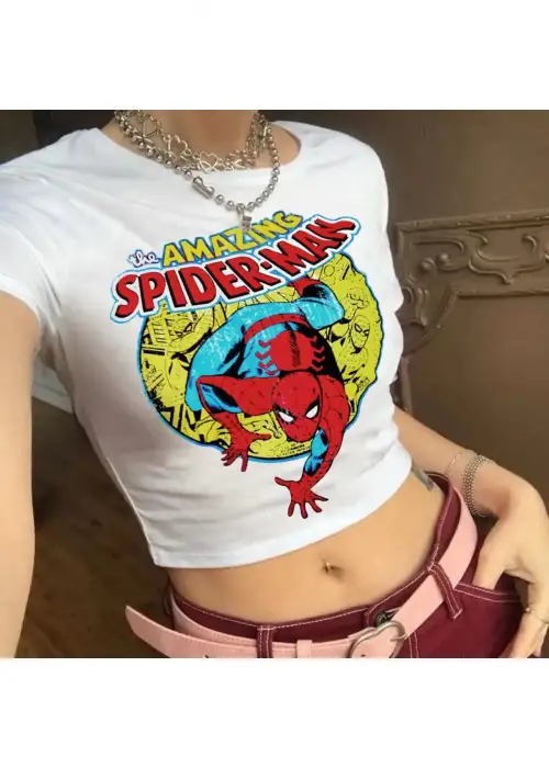Y2K SPİDERMAN BEYAZ THE AMAZİNG SPİDERMAN CROP TOP