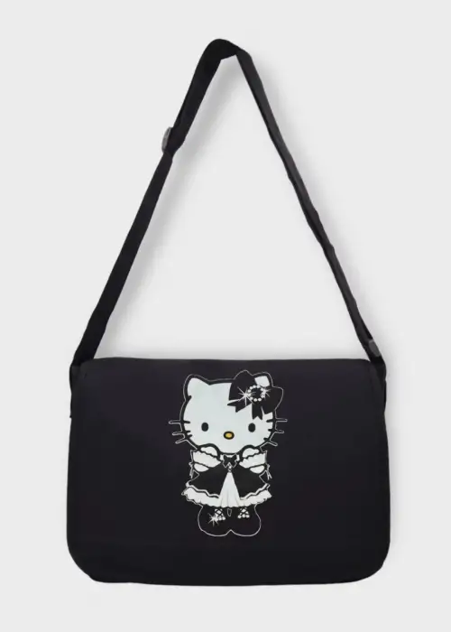 Siyah Hello Kitty Baskılı Postacı Çantası