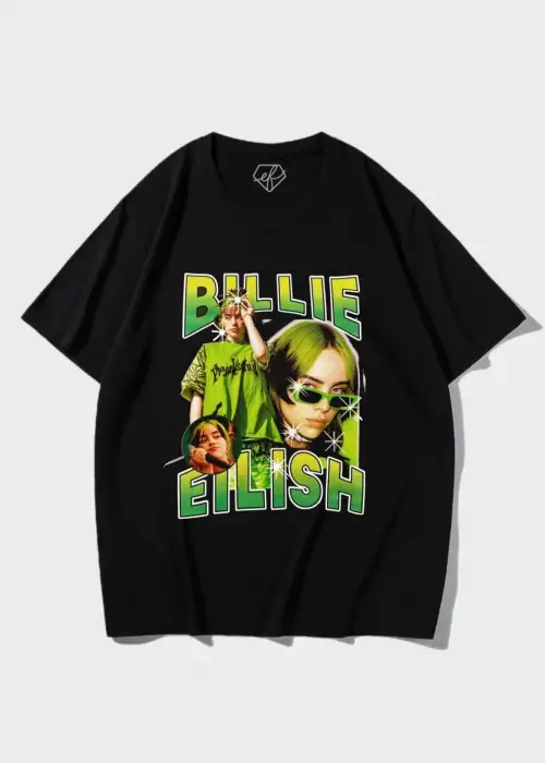 Siyah Unisex Billie Eilish Karakter Tişört