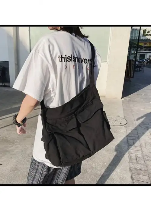 Kargo Cepli Postacı Çanta Unisex Siyah Iç Hacmi Geniş Sokak Tarzı Postacı