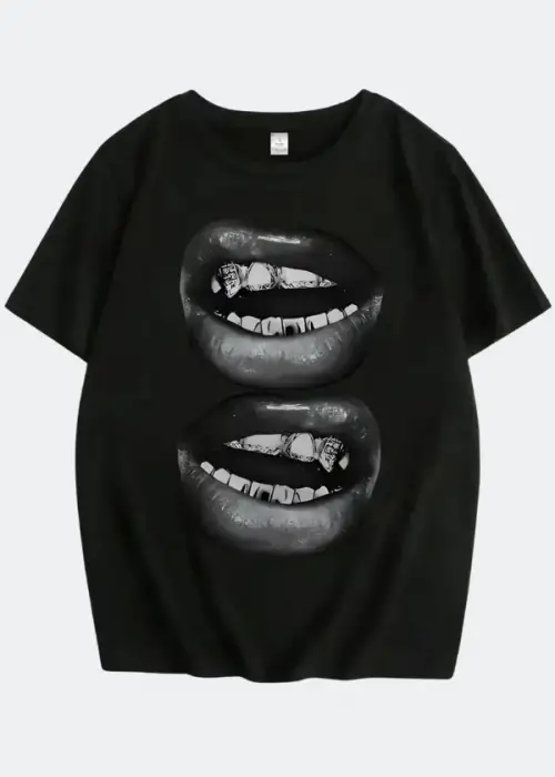Two Lips Baskı Detaylı Oversize Unisex Kısa Kol TShirt