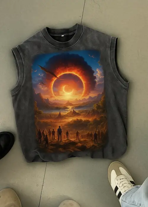 Sunset Atlet Bisiklet Yaka Yıkamalı Vintage Unisex Oversize